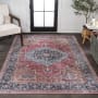 JONATHAN Y Lighting Washable 5-1/4' x 7-1/2' Chenille Vintage Indoor Area Rug Red / Blue / Brown