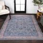JONATHAN Y Lighting Washable 3' x 5' Chenille Vintage Indoor Area Rug Blue / Red / Brown