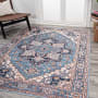 JONATHAN Y Lighting Washable 4' x 6' Chenille Vintage Indoor Area Rug Blue / Beige
