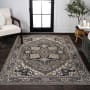 JONATHAN Y Lighting Washable 4' x 6' Chenille Vintage Indoor Area Rug Green / Navy / Cream