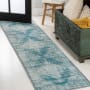 JONATHAN Y Lighting Washable 2' x 8' Chenille Vintage Indoor Runner Teal / Cream