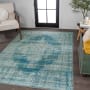 JONATHAN Y Lighting Washable 7-3/4' x 10' Chenille Vintage Indoor Area Rug Teal / Cream