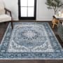 JONATHAN Y Lighting Washable 5-1/4' x 7-1/2' Chenille Vintage Indoor Area Rug Blue / Cream