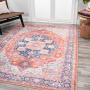 JONATHAN Y Lighting Washable 3' x 5' Chenille Vintage Indoor Area Rug Orange / Cream