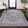 JONATHAN Y Lighting Washable 3' x 5' Chenille Vintage Indoor Area Rug Blue / Cream