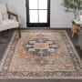 JONATHAN Y Lighting Washable 3' x 5' Chenille Vintage Indoor Area Rug Beige / Blue