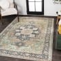 JONATHAN Y Lighting Washable 3' x 5' Chenille Vintage Indoor Area Rug Light Green / Tan / Blue