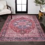 JONATHAN Y Lighting Washable 3' x 5' Chenille Vintage Indoor Area Rug Red / Black / Blue
