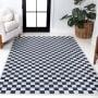 JONATHAN Y Lighting Washable 5-1/4' x 7-1/2' Chenille Geometric, Plaid, and Traditional Indoor Rectangular Area Rug Dark Blue / White