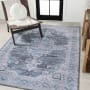 JONATHAN Y Lighting Washable 4' x 6' Chenille Border and Southwestern Indoor Rectangular Area Rug Gray / Blue / White