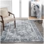 JONATHAN Y Lighting Washable 4' x 6' Polyester Border and Traditional Indoor Rectangular Area Rug Cream / Blue
