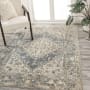 JONATHAN Y Lighting Washable 7-3/4' x 10' Polyester Border and Traditional Indoor Rectangular Area Rug Blue / Cream