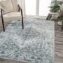 JONATHAN Y Lighting Washable 7-3/4' x 10' Polyester Border and Traditional Indoor Rectangular Area Rug Light Gray / Blue