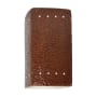 Justice Design Group Ambiance 10" Tall Perforated Rectangular Open Top LED Wall Sconce Hammered Copper