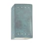 Justice Design Group Ambiance 10" Tall Perforated Rectangular Open Top LED Wall Sconce Verde Patina