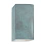 Justice Design Group Ambiance 10" Tall LED ADA Wall Sconce with a Ceramic Small Rectangle Shade Verde Patina