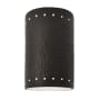 Justice Design Group Ambiance 10" Tall Perforated Half Cylinder Closed Top ADA Wall Sconce Hammered Iron