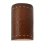 Justice Design Group Ambiance 10" Tall Perforated Half Cylinder Open Top ADA Wall Sconce Hammered Copper