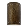 Justice Design Group Ambiance 2 Light 10" Tall LED Cylinder Outdoor Wall Sconce with Perforated Holes Hammered Brass