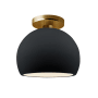 Justice Design Group Radiance 7" Wide LED Semi-Flush Globe Ceiling Fixture with a Ceramic Gloss Black Shade Polished Brass