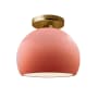 Justice Design Group Radiance 7" Wide LED Semi-Flush Globe Ceiling Fixture with a Ceramic Gloss Blush Shade Polished Brass