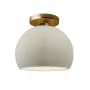 Justice Design Group Radiance 7" Wide Semi-Flush Globe Ceiling Fixture with a Ceramic White Crackle Shade Polished Brass