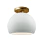 Justice Design Group Radiance 7" Wide Semi-Flush Globe Ceiling Fixture with a Ceramic Gloss White Shade Polished Brass