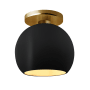 Justice Design Group Radiance 10" Wide LED Semi-Flush Globe Ceiling Fixture with a Ceramic Carbon Matte Black and Champagne Gold Shade Polished Brass