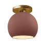 Justice Design Group Radiance 10" Wide LED Semi-Flush Globe Ceiling Fixture with a Ceramic Canyon Clay Shade Polished Brass