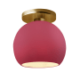 Justice Design Group Radiance 10" Wide Semi-Flush Globe Ceiling Fixture with a Ceramic Cerise Shade Polished Brass
