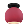 Justice Design Group Radiance 10" Wide Semi-Flush Globe Ceiling Fixture with a Ceramic Cerise Shade Matte Black