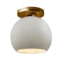 Justice Design Group Radiance 10" Wide Semi-Flush Globe Ceiling Fixture with a Ceramic Matte White Shade Polished Brass
