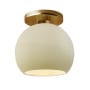 Justice Design Group Radiance 10" Wide LED Semi-Flush Globe Ceiling Fixture with a Ceramic Vanilla Gloss Shade Polished Brass