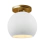 Justice Design Group Radiance 10" Wide Semi-Flush Globe Ceiling Fixture with a Ceramic Gloss White Shade Polished Brass