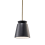 Justice Design Group Radiance 8" Wide Mini Pendant with a Ceramic Carbon Matte Black Shade Antique Brass
