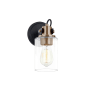 Justice Design Group Brooklyn 9" Tall Bathroom Sconce with Clear Glass Shade Matte Black / Brass