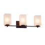 Justice Design Group Fusion 3 Light 24" Wide LED Bathroom Vanity Light with Flat Rimmed Square Frosted Crackle Shades from the Era Series Dark Bronze