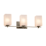 Justice Design Group Fusion 3 Light 24" Wide LED Bathroom Vanity Light with Flat Rimmed Square Frosted Crackle Shades from the Era Series Brushed Nickel