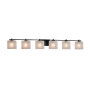 Justice Design Group Fusion 6 Light 57" Wide LED Bathroom Vanity Light with Oval Frosted Crackle Shades from the Era Series Matte Black