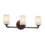 Justice Design Group Bronx 3 Light 23-3/4" Wide Vanity Light with Frosted Crackle Cylindrical Flat Rimmed Shades Dark Bronze