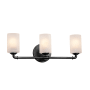 Justice Design Group Bronx 3 Light 23-3/4" Wide Vanity Light with Frosted Crackle Cylindrical Flat Rimmed Shades Matte Black