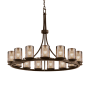 Justice Design Group Fusion 15 Light 42" Wide Pillar Candle Style Chandelier with Mercury Glass Shades Dark Bronze