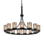 Justice Design Group Fusion 15 Light 42" Wide Pillar Candle Style Chandelier with Mercury Glass Shades Matte Black