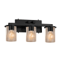Justice Design Group Fusion 3 Light 21" Wide Bathroom Vanity Light with Cylindrical Seeded Glass Shades Matte Black