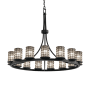 Justice Design Group Wire Glass 15 Light 42" Wide Pillar Candle Style Chandelier with Clear, Bubble Glass Shades Matte Black