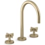 Kallista One 1.2 GPM Widespread Bathroom Faucet, Gooseneck, Cross Handles Brushed French Gold