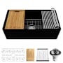 Karran USA Karran FCWSDM33SBMB 33" Single Bowl Workstation Fireclay Kitchen Sink with Reversible Diamond/Flat Apron Front Matte Black