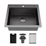 Karran USA Matrix 25" Drop In Single Basin Stainless Steel Kitchen Sink with Basket Strainer and Cutting Board Gunmetal Grey