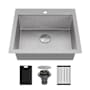 Karran USA Matrix 25" Drop In Single Basin Stainless Steel Kitchen Sink with Basket Strainer and Cutting Board Stainless Steel