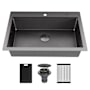 Karran USA Matrix 33" Drop In Single Basin Stainless Steel Kitchen Sink with Basket Strainer and Cutting Board Gunmetal Grey